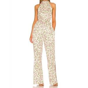 NEW SOMETHING NAVY silky floral halter jumpsuit in cream multi